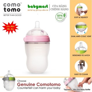 Bình sữa đơn silicon chính hãng Comotomo 250ml màu hồng nguyên hộp, được đổi ty