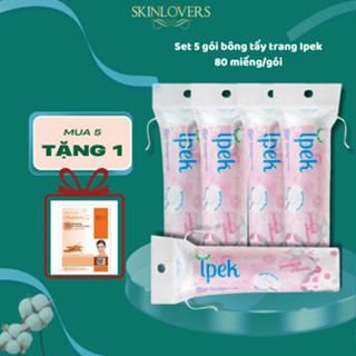 Combo set 5 gói bông tẩy trang ipek thổ nhĩ kì 80 miếng x 5 gói siêu mềm mịn, chất liệu cotton 100%, thấm hút nhanh