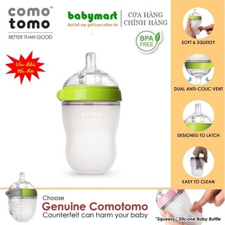 Bình sữa đơn silicon chính hãng Comotomo 250ml màu xanh, được đổi ty