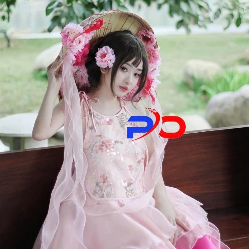 Nón quai thao biểu diễn, nón quai thao trang trí Tết,nón quai thao gắn hoa lụa ruy băng voan cao cấp