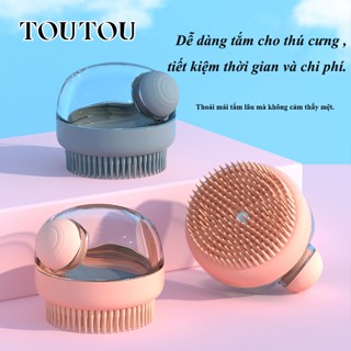 Bàn Chải Tắm Gội Cho Thú Cưng TOUTOU Cây Lược Giúp  MASSAGE Thư Giản Có  Ngăn Để Sửa Tắm Chất Liệu SILICON Mềm Mại