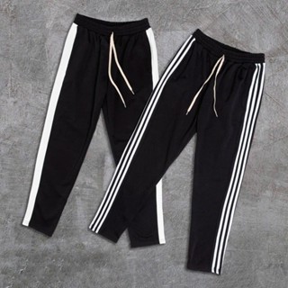 Quần thể dục phói viền dáng dài ống suông và bo gấu kiểu jogger tập gym nam nữ có túi màu đen L1