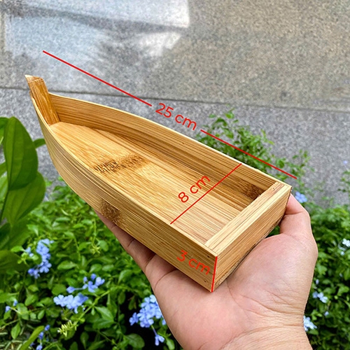 Thuyền gỗ 25cm decor cơm cuộn cá hồi chuẩn Nhật | Khay thuyền gỗ trang trí món ăn Buffet hải sản