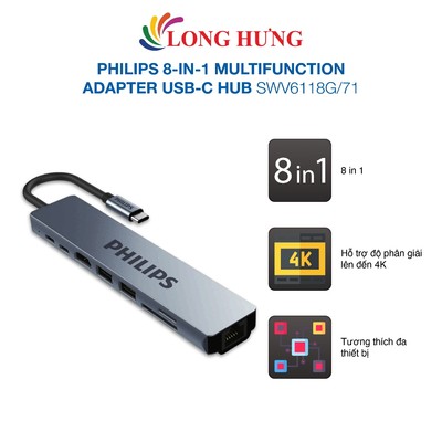 Cổng chuyển đổi Philips 8-in-1 Multifunction Adapter USB-C Hub SWV6118G/71 - Hàng chính hãng