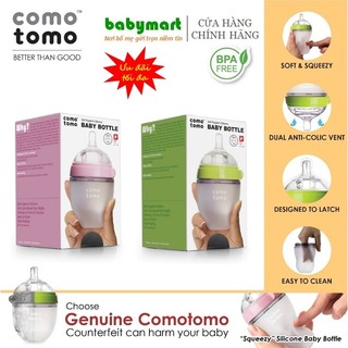 Bình sữa đơn chính hãng Comotomo 150ml xanh/hồng, được đổi ty