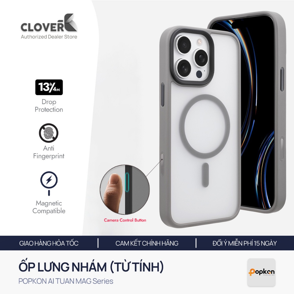 Ốp Lưng Popkon Tuan Mag - Nút Camera Điều Khiển / Từ Tính - Dành Cho iPhone 13-17 - CloverB