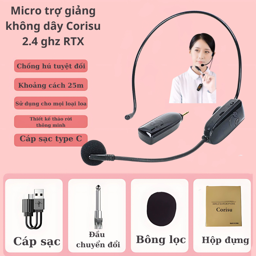 Micro không dây trợ giảng Corisu TX 2.4ghz chống hú tuyệt đối nhỏ gọn, pin 8h Chất lượng cao | BigBuy360 - bigbuy360.vn