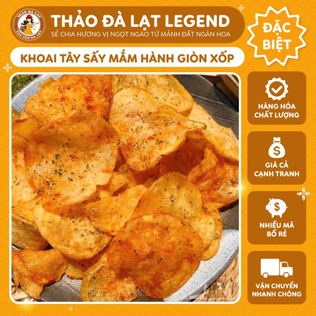 (ĂN CHAY ĐƯỢC) KHOAI TÂY SẤY MẮM HÀNH VNXK, VỊ NGON LẠ, GIÒN, XỐP, CAY NHẸ  - THẢO ĐÀ LẠT LEGEND