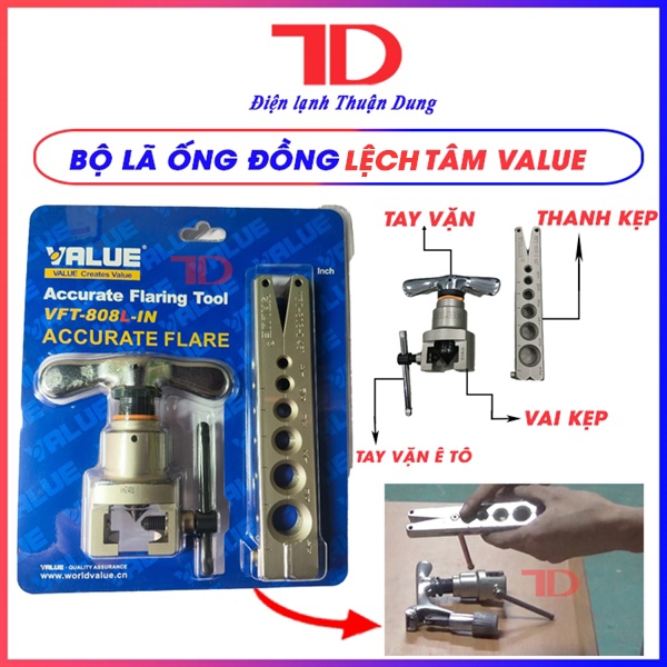 Bộ loe ống đồng VALUE, model VFT-808L-IN, loại lệch tâm, bộ lã ống đồng điều hòa tự động, Đồ Nghề Đi