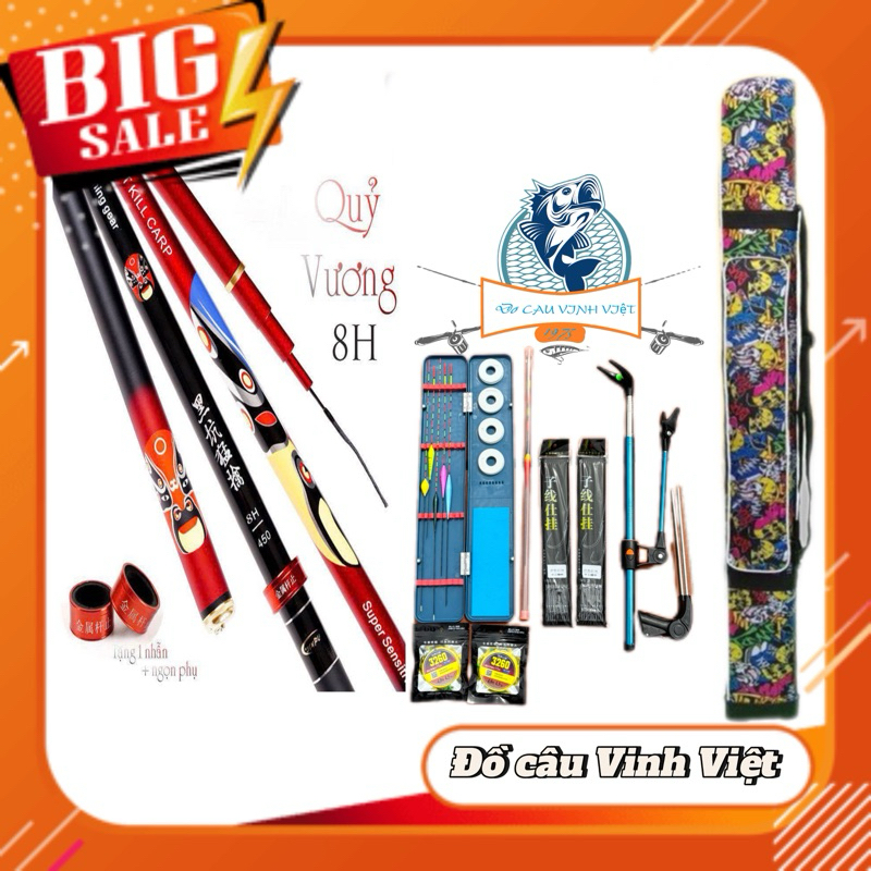 Combo cần câu Quỷ Vương 8H F1 chuyên săn hàng,tải cá lớn, đầy đủ phụ kiện về chỉ việc câu