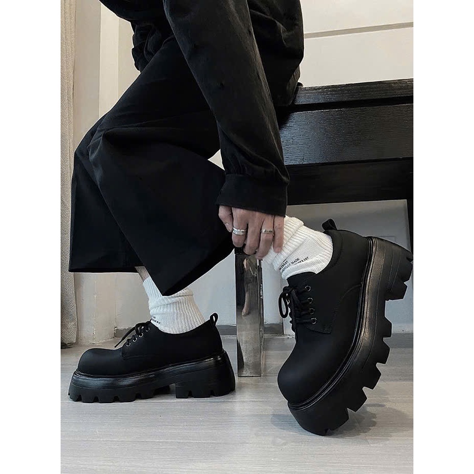 Giày derby đế combat mũi tròn da mềm đế cao 7cm size 39 đến 43 - đốc 7cm