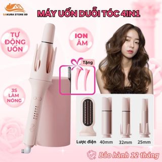  Máy uốn tóc duỗi tóc thiết kế 1 đầu lược điện chải tóc và 3 trục tạo sóng to nhỏ dễ dàng thay tạo kiểu 
