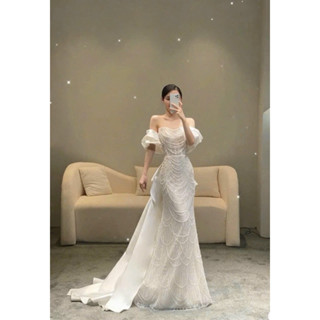 Đầm cưới đuôi cá TRIPBLE T DRESS phối nơ kết cườm - size S/M/L
