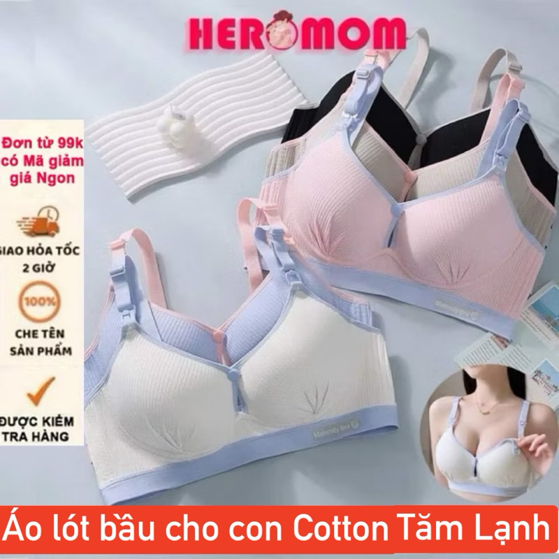 Áo lót bầu Cotton Tăm Lạnh cho con bú nâng ngực chống chảy xệ đồ lót chip bà bầu Heromom Store