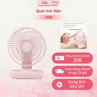 Quạt tích điện mini D606, quạt để bàn điều chỉnh lên xuống 90 độ, 4 tốc độ gió, pin dung lượng lớn