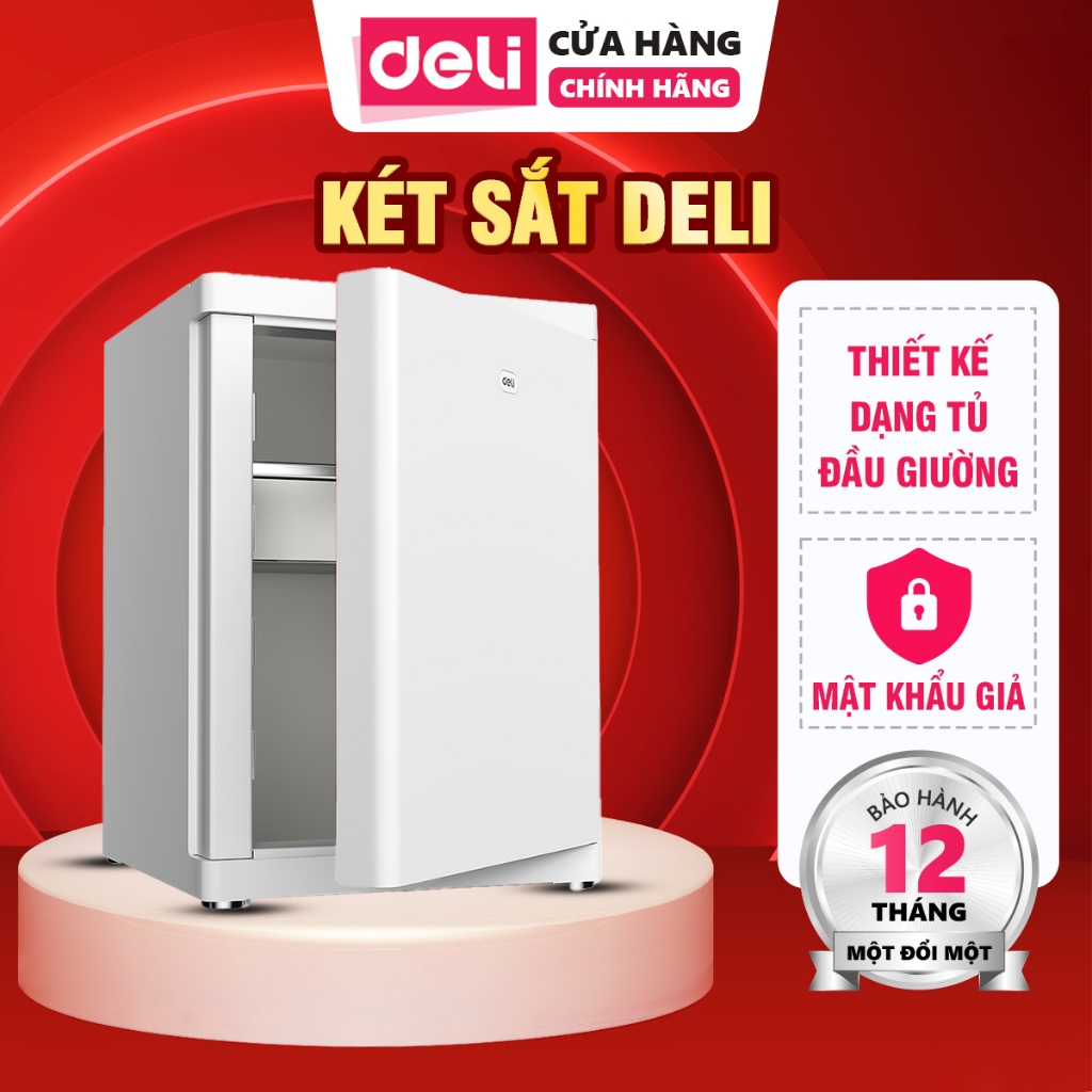 Két Sắt ET606 Deli, Két Sắt Thiết Kế Dạng Tủ Đầu Giường Thông Minh Tự Mở Cửa Lót Da Mềm Cao Cấp