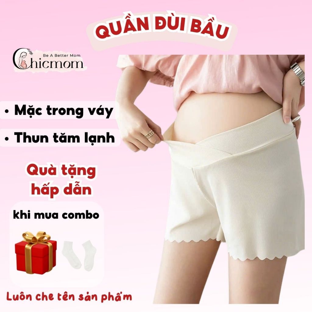Quần Đùi  Bầu mặc trong váy chất Thun Tăm Lạnh mẫu mới  thiết kế cạp chéo ôm bụng bầu đẹp giá rẻ Chicmom