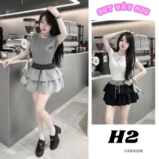  Set Đồ Bộ Váy Nữ Sang Chảnh Áo Phông Miu Chất Zip cv Chất Mì Lót quần Mix Kèm Chân Váy Xoè Hàng QC 
