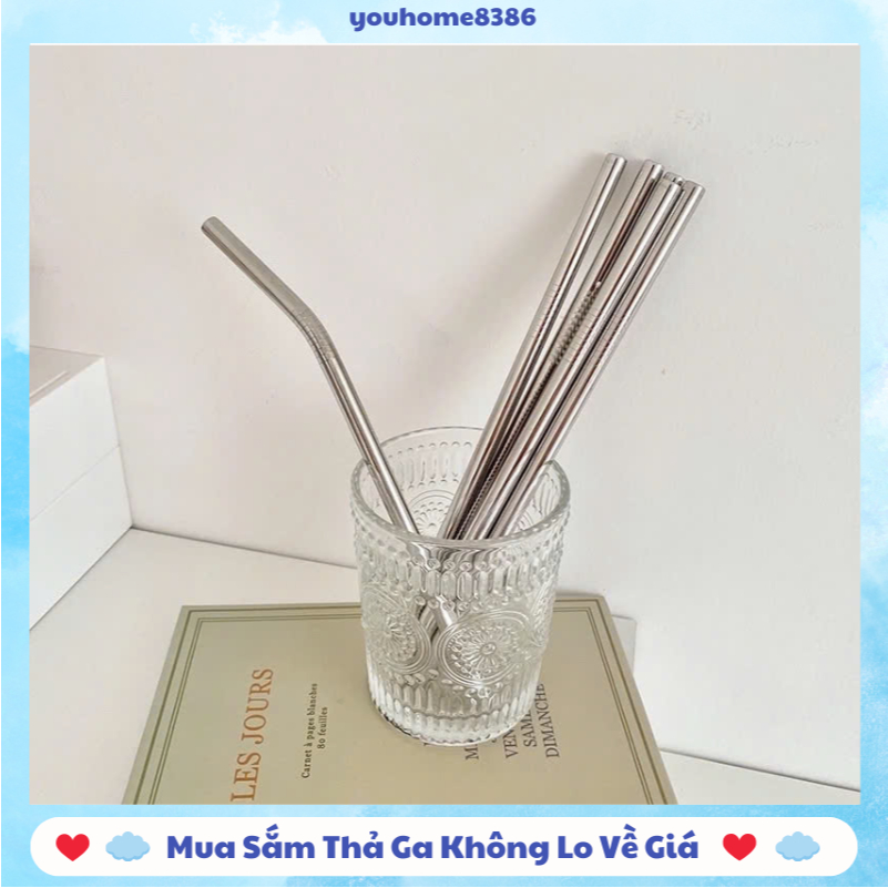 COMBO 10 Ống Hút INOX 304 Cong - Thẳng Tái Sử Dụng Nhiều Lần Ống Hút Cá Nhân Bảo Vệ Môi Trường #