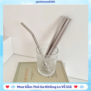COMBO 10 Ống Hút INOX 304 Cong - Thẳng Tái Sử Dụng Nhiều Lần Ống Hút Cá Nhân Bảo Vệ Môi Trường #