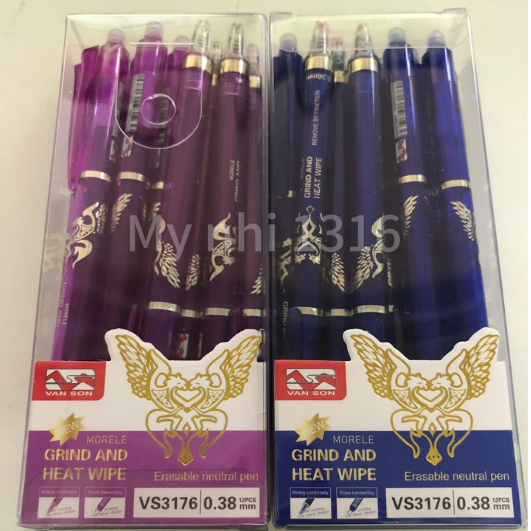 Hộp 12 cây bi bấm xóa được xanh/ tím VS3176 ngòi 0.38 mm