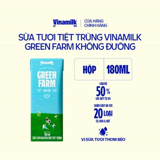 Lốc 4 hộp Sữa tươi tiệt trùng Không đường Vinamilk Green Farm - hộp 180ml