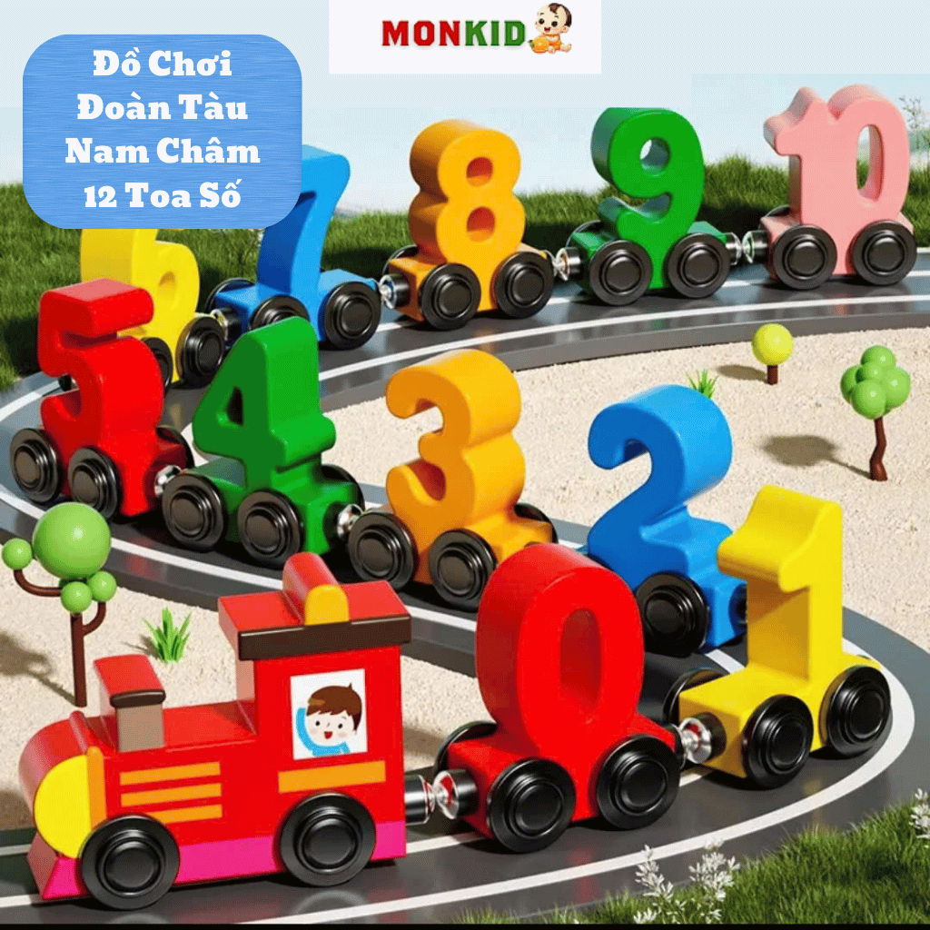 Đoàn Tàu Nam Châm 12 Toa Số MONKID Đồ Chơi Thông Minh Giáo Dục Giúp Bé Phát Triển Tư Duy & Trí Tuệ