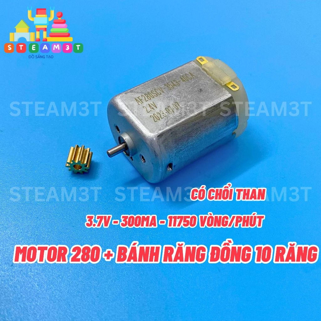 Motor 280 Chổi Than 3.7V – 11750 Vòng/Phút + Bánh Răng Đồng 10 Răng – Thay Thế Motor Máy Tăm Nước LK