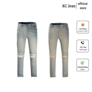 Quần jean nam ống bó streetwear,quần bò nam vải denim co gian vá gối,quần dài có khoá zip 2 màu B881