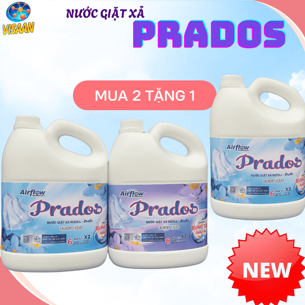 (MUA 2 TẶNG 1) 3 CAN nước giặt xả PRADOS M (1700ml X3) (Giặt sạch sâu, lưu hương lâu)