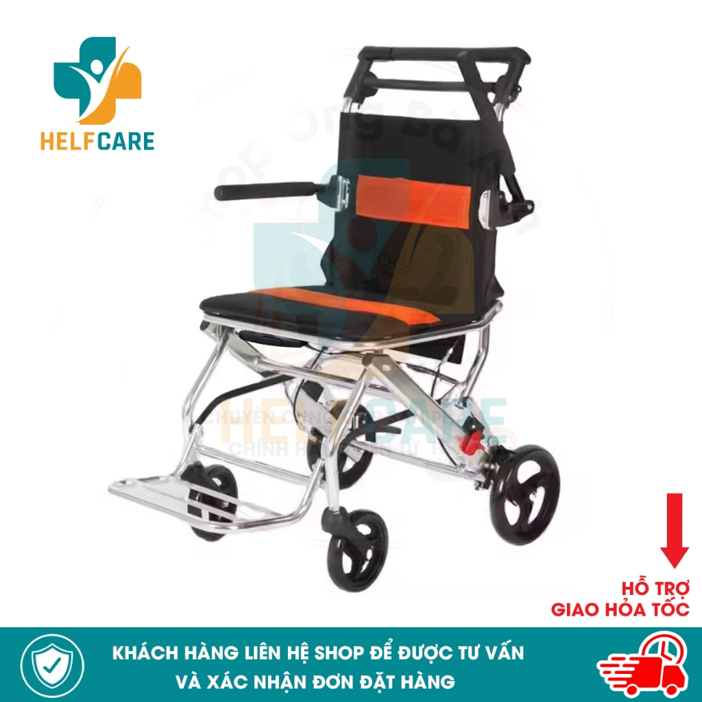 Xe Lăn Gấp Gọn, Xe Lăn Du Lịch Xách Tay HelpCare Nhẹ Nhàng Cho Người Già, Người Khuyết Tật