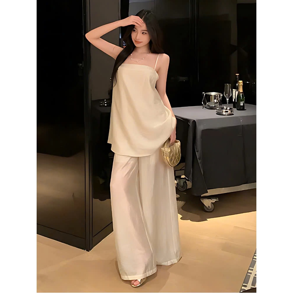 [E94] Set Áo 2 Dây Dáng Xuông, Quần Ống Rộng sang trọng