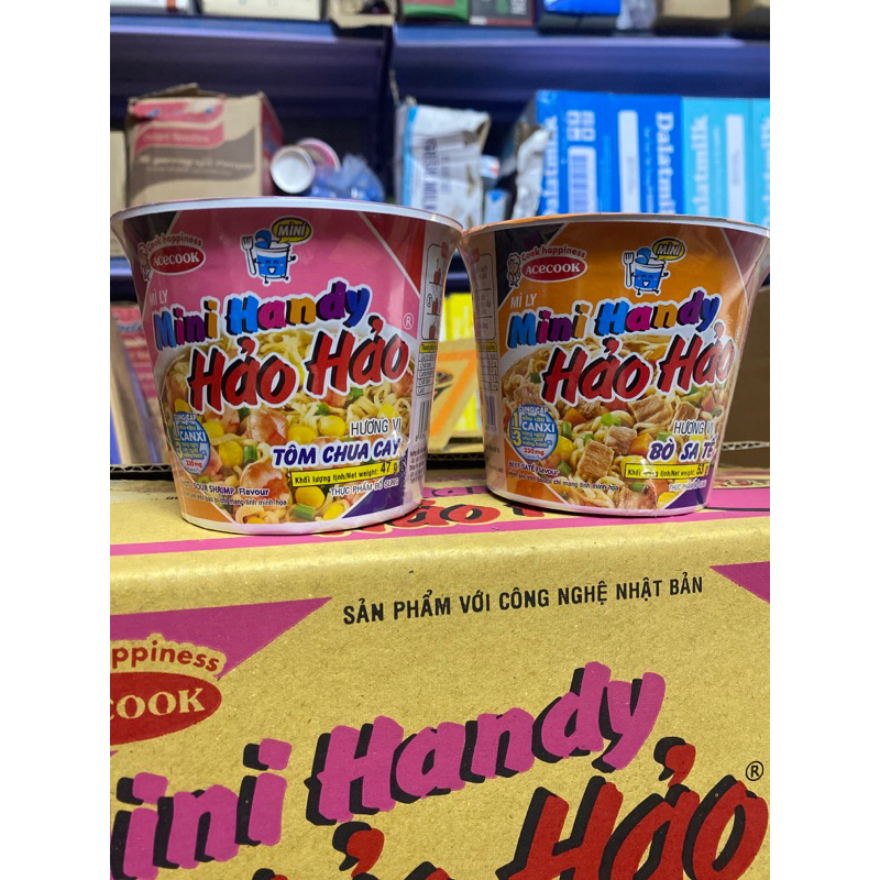Mì Ly Mini Handy Hảo Hảo Tôm Chua Cay/Bò Sate Ly 47g