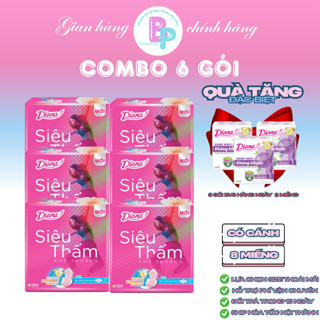 COMBO 6 GÓI Băng vệ sinh Diana siêu thấm 8 miếng TẶNG 3 GÓI BVS HÀNG NGÀY KHÁNG KHUẨN BebePlus