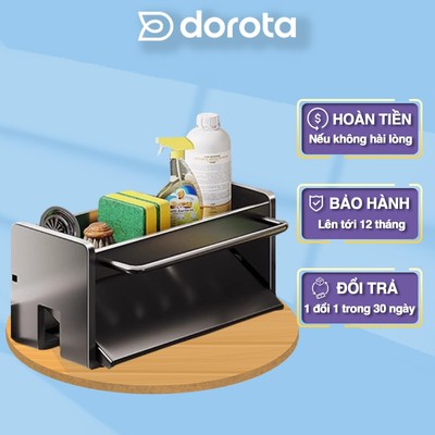 Kệ để miếng rửa bát cao cấp DOROTA giá để đồ chất liệu thép carbon có thêm thanh treo khăn đa năng KRB