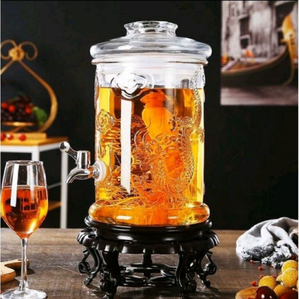 Bình ngâm rượu Thuỷ Tinh Dáng Trụ Rồng có vòi, không vòi, đế gỗ 6L, 8L, 10L, 12L, 15L, 19L, 25L