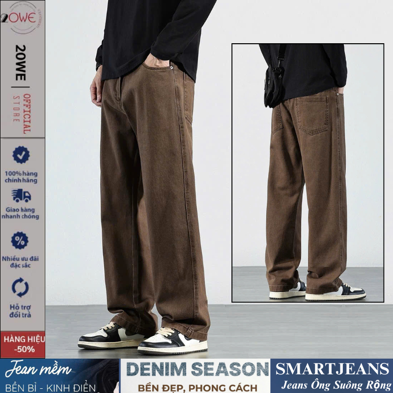 Quần jean Nam ống suông rộng SN01 Màu Nâu dáng baggy chất Demin dày dặn cao cấp 20WE style hàn quốc 2025 | BigBuy360 - bigbuy360.vn