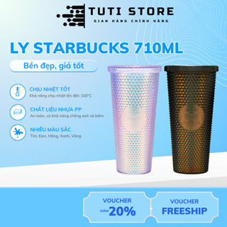 Ly Starbucks vân kim cương 710ml, nhựa PP 2 lớp an toàn tuyệt đối, tặng kèm ống hút tiện lợi, cốc Starbucks