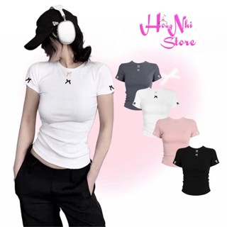 Áo Thun Baby Tee Body Kết Nơ Cổ Tròn Tay Ngắn Dáng Ôm Siêu Co Giãn Size Đại 65kg MM Hồng Nhi Store