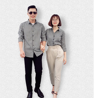 Áo Sơ Mi Cặp Fig Tree Mẫu Sọc Caro Trắng Đen MS 147C