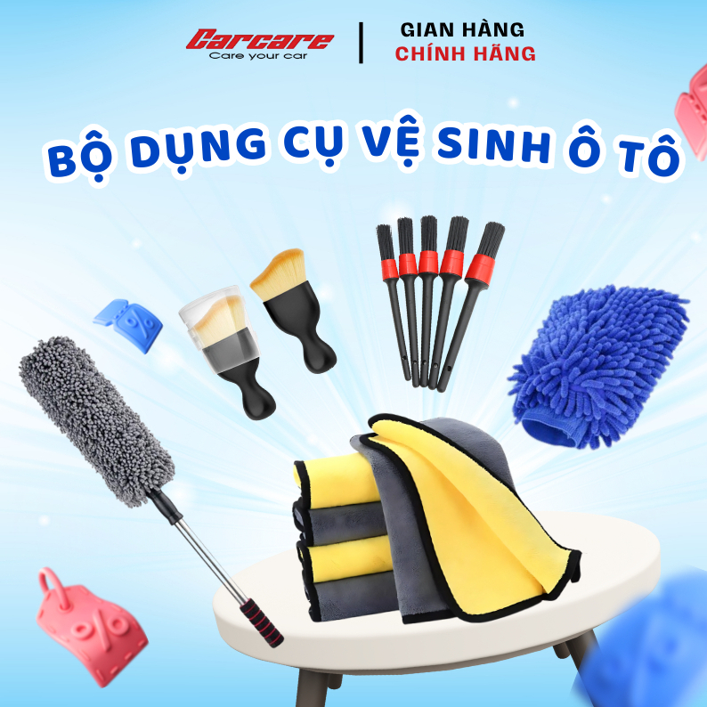 Bộ dụng cụ rửa xe ô tô - Găng tay rửa xe, khăn lau xe, chổi lau xe