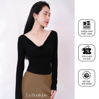 Áo thun cổ đổ La Boutique tay dài kiểu hở lưng cao cấp-A046