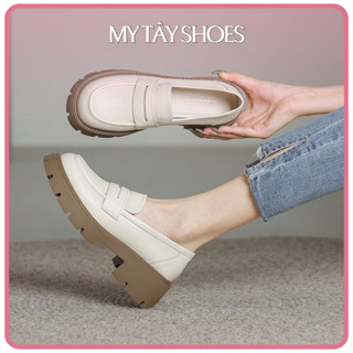 {Ship hỏa tốc} Giày loafer nữ đẹp, giày đốc nữ gót 4p chất liệu da lì cao cấp