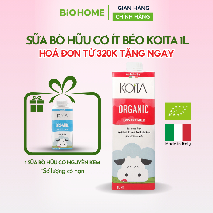 Sữa bò  hữu cơ ít béo Koita 1L