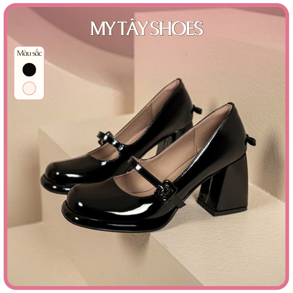 {Có size 34, ship hỏa tốc} Giày Marry Jane nữ gót cao 8p, giày cao gót 8cm có nơ sau 876-8