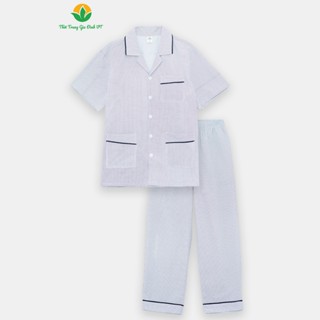 Bộ pijama nam trung niên Việt Thắng quần dài áo cộc tay, chất liệu cotton mềm mại B48.5003