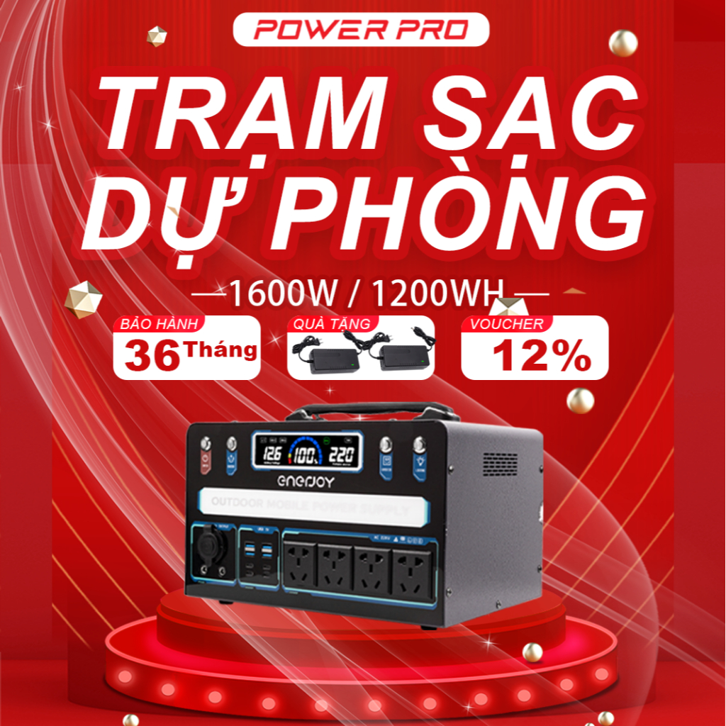 Trạm sạc tích điện dự phòng di động POWER PRO 1600W/220V dung lương 1200WH pin Lithium Lifepo4