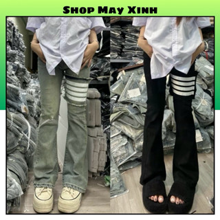 Quần Jean bò ống Loe 4 Vạch Màu Bụi cho nam nữ chất mịn đẹp, trẻ trung Mã 008