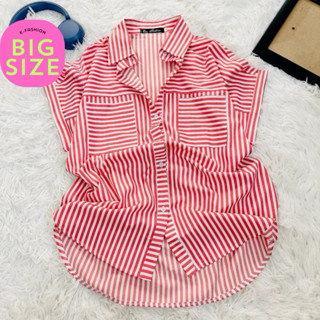 Áo Sơ Mi Nữ Big Size Vải Cotton Tay Cánh Dơi, Form Rộng, Sọc Đỏ Sọc Đen Thoáng Mát, Thiết Kế Trẻ Trung, Dễ Phối Đồ