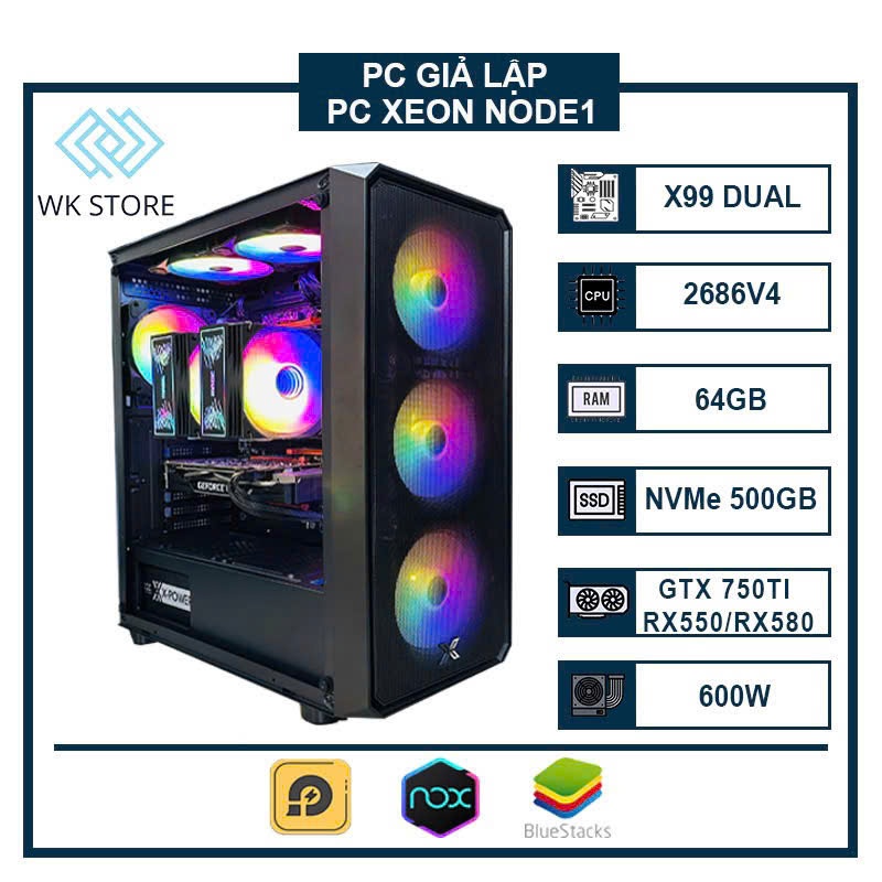 Thùng PC Giả Lập Game / MMO NODE 01 | Dual CPU, 64GB Ram (BH 12T)